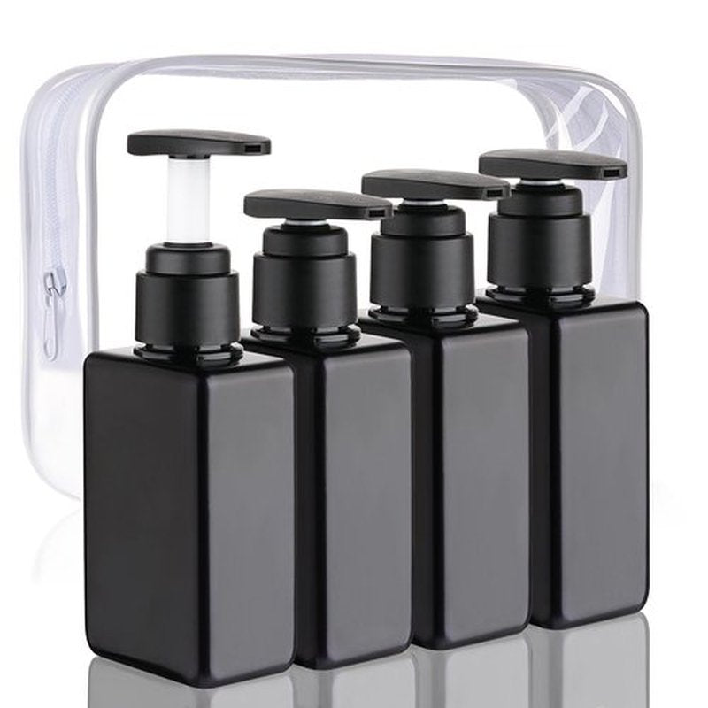 Travel Bottles Travel Accessories Toiletries 4 Pack 3.7oz/110ml Travel Shampoo and Conditioner Bottles Empty Plastic Pump Bottle Dispenser Travel Size Bottles (4blank Black)