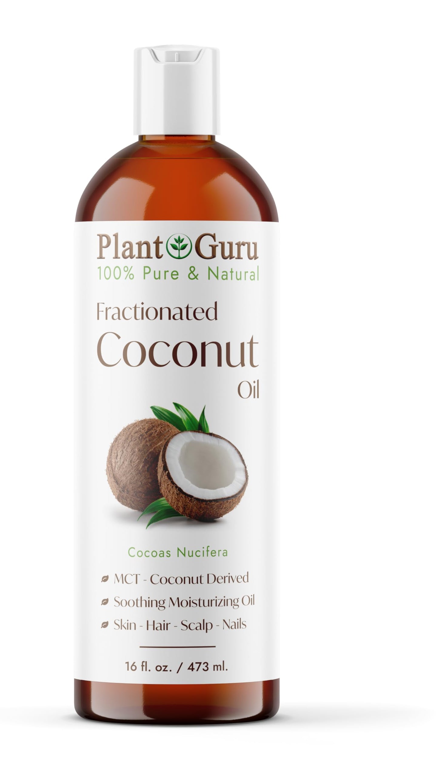 Plant Guru Fractionated Coconut Oil 16 fl. oz. 100% Pure MCT Natural Carrier - Skin, Face, Body, Massage and Hair Growth Moisturizer, Great for Diluting Aromatherapy Essential Oils