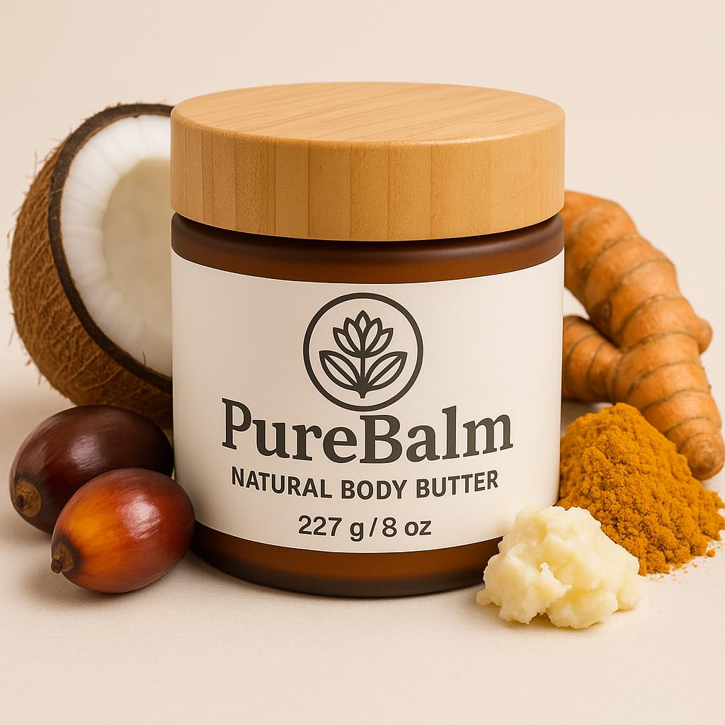 PureBalm™ Natural Body Butter with Turmeric - Deep moisture for Dry Skin - Shea Butter, Coconut Oil & Palm Kernel Seed Oil - 8oz