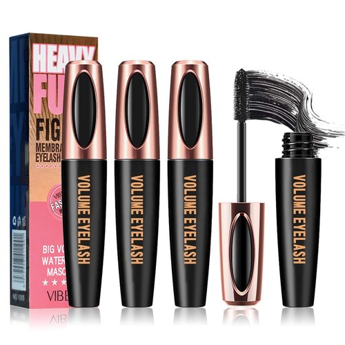 4D Silk Fiber Lash Mascara, Voluminous Fiber Mascara Waterproof & Smudge-Proof Long-Lasting 24 Hours No Flaking Longer Thicker Eyelashes, No Clumping, Extension Stays On All Day (3 Packs)