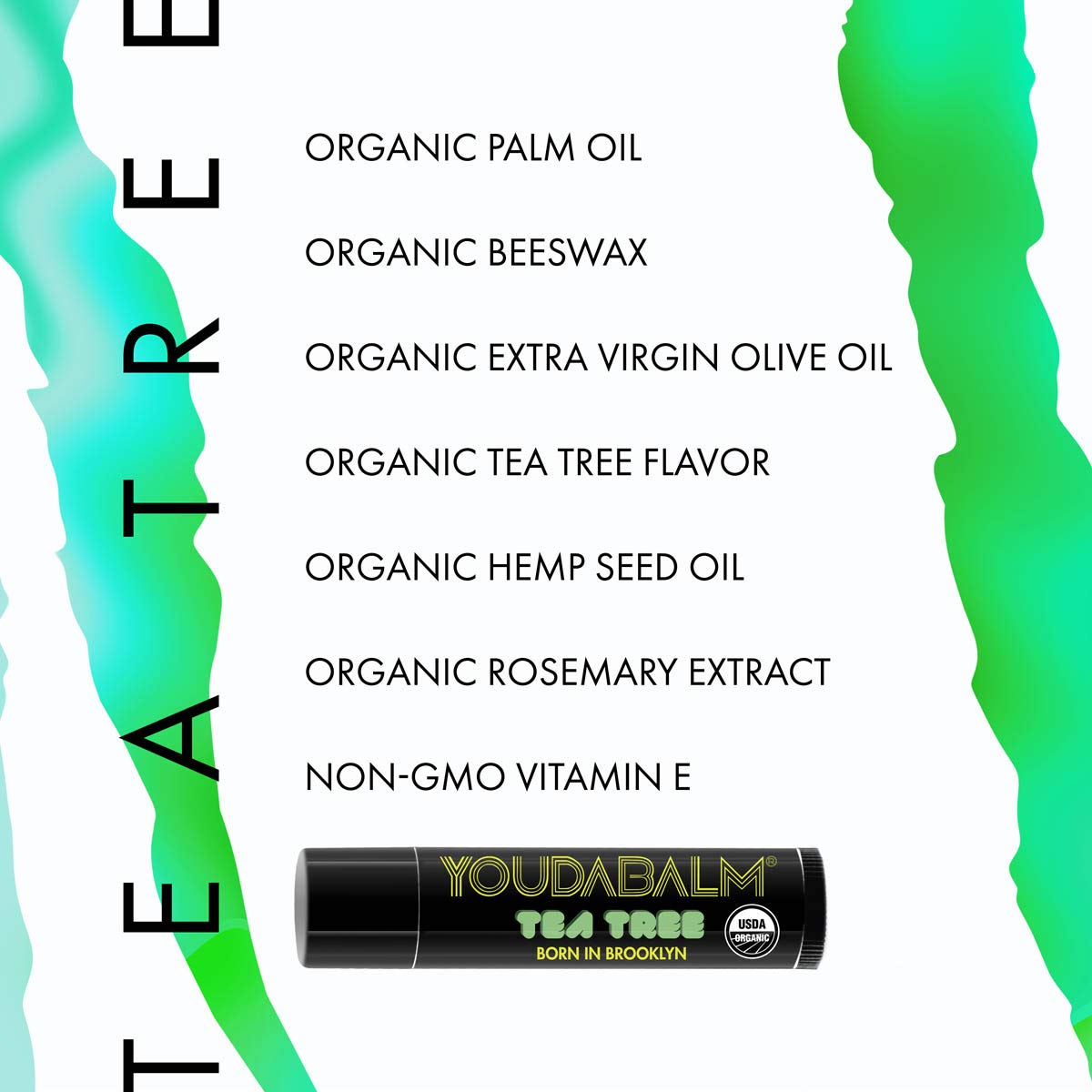 You Da Balm Organic Lip Balm, Tea Tree Flavor - 100% Natural Lip Moisturizer, USDA Certified - Lip Balm for Dry, Cracked Lips (3 Pack)