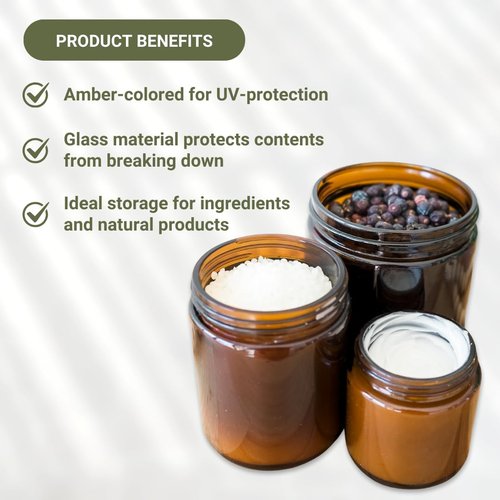 Nature Packaged Glass Amber 2oz Jar - 12 Packs, Empty Round Jars For Beauty Products, Lotion, and Powders - Black Lid - Small Candle Jars
