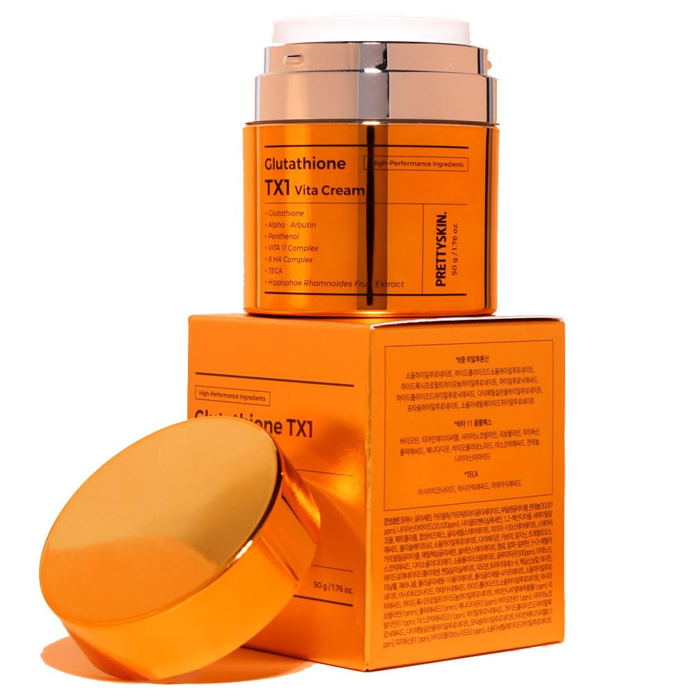 PRETTYSKIN TX1 Glutathione Deep Hydration Facial Cream (1.76oz)- 8-Type Hyaluronic Acid & 11-Vitamin Complex - Lightweight Daily Moisturizer with TECA for Dry, Sensitive Skin - Barrier Support