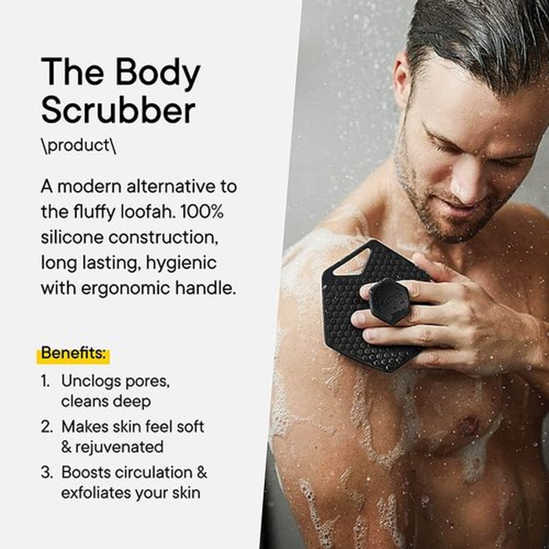 Tooletries - Body Scrubber - Silicone Exfoliating Scrubber - Bathroom & Shower Accessories for Men, Travel Essentials for Men - Durable & Long Lasting Body Wash Scrubber for Men - Grey
