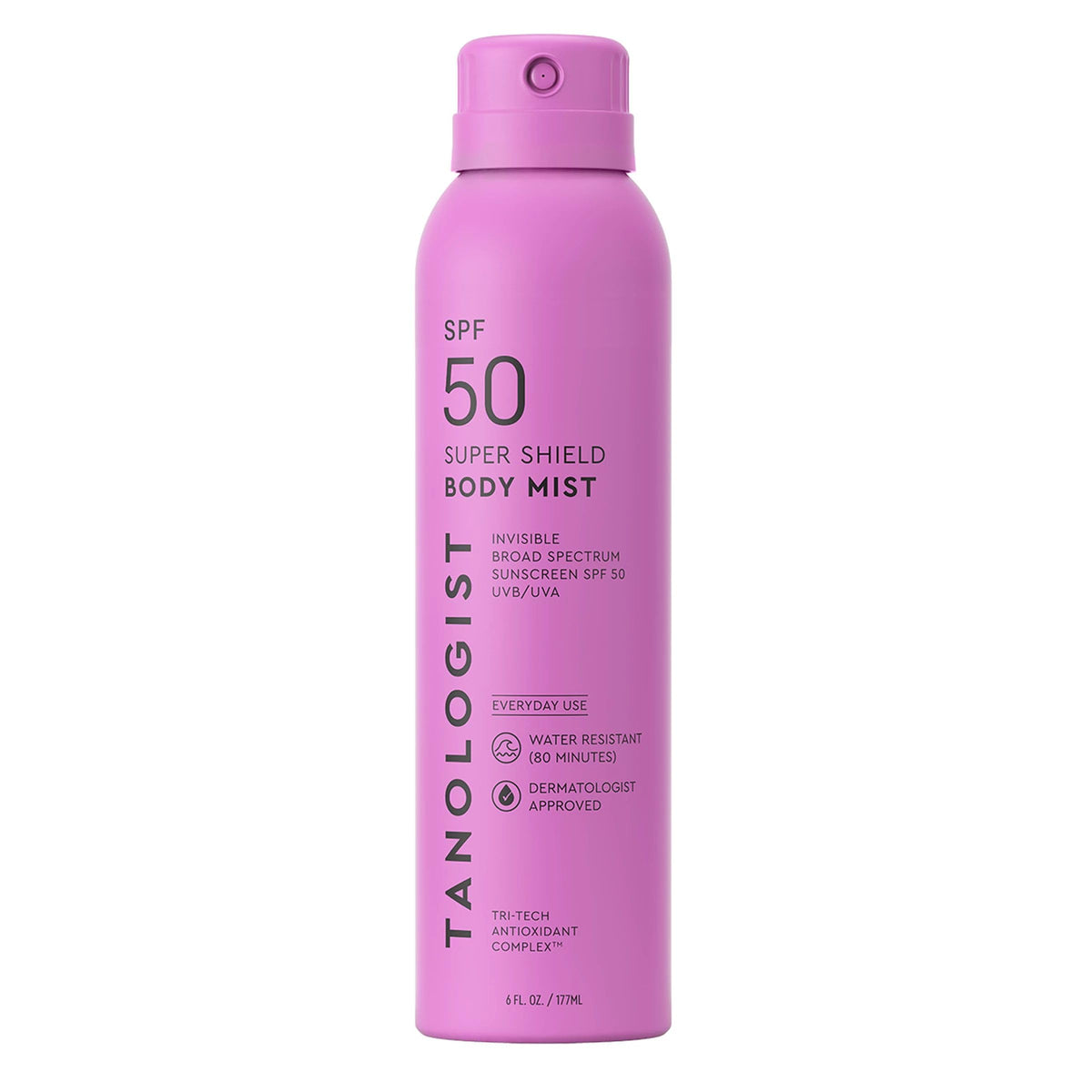 Tanologist SPF 50 Super Shield Body Mist, Broad Spectrum SPF Sunscreen Spray, Lightweight Non-Greasy Body Sunscreen with Antioxidants, Water Resistant, 6 fl. oz/177 ml Bottle