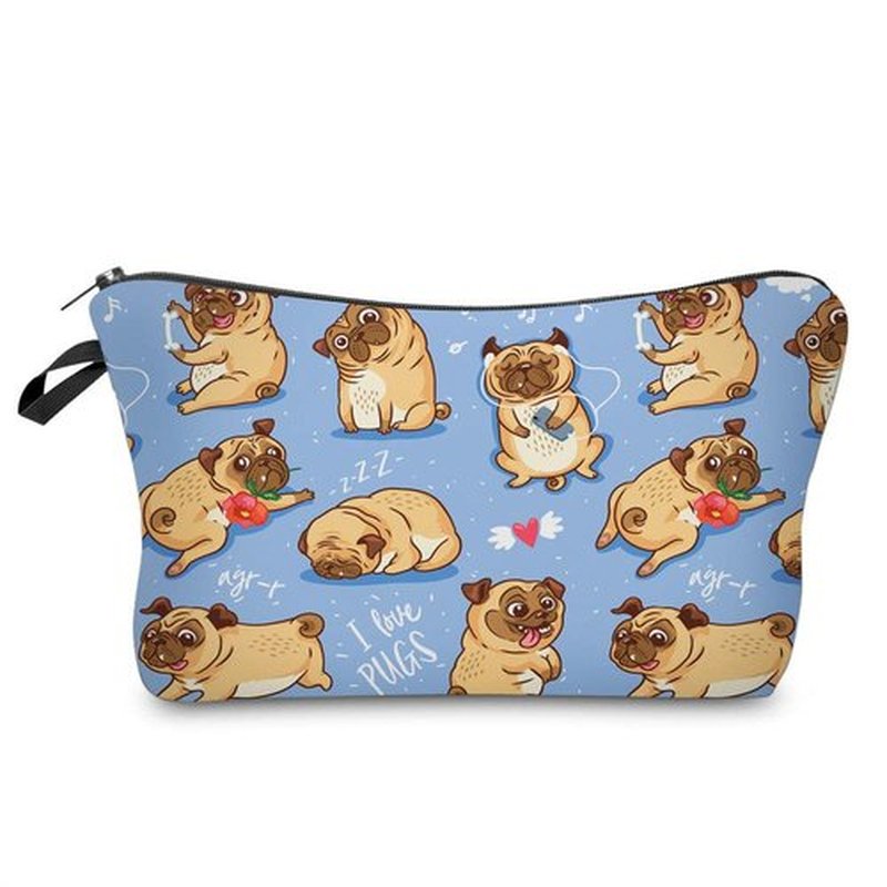 LOOMILOO Cosmetic Bag for Women, Adorable Roomy Makeup Bag Travel Water Resistant Toiletry Bag Accessories Organizer (Flower Pug 51491)