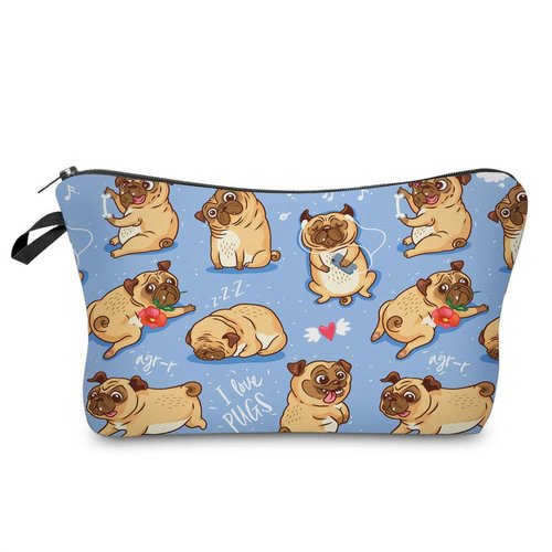 LOOMILOO Cosmetic Bag for Women, Adorable Roomy Makeup Bag Travel Water Resistant Toiletry Bag Accessories Organizer (Flower Pug 51491)