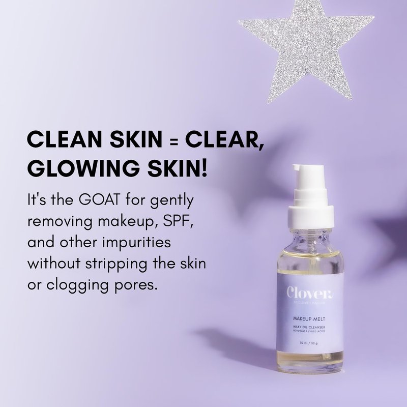 Clover Makeup Melt Cleansing Oil - Gentle Makeup Removal, Skin-Friendly Formula | Cruelty-Free & Vegan - 1 oz (30 ml)