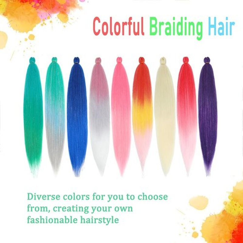 AGO Braiding Hair Pre Stretched Mix Tinsel 28 Inch Ombre Glitter Braiding Hair Sparkle Braids Crochet Hair Extensions Yaki Straight Synthetic Hair for Festival Party(Pack of 6, Green/Blue/Silver)