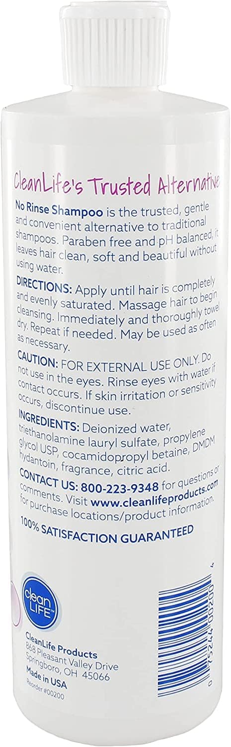No-Rinse CleanLife Products Shampoo, 16 fl oz - Waterless, Quick Foaming Liquid Formula for Surgery Recovery, Elderly Care & Camping - Leaves Hair Fresh, Clean & Odor-Free - Made in USA (Pack of 3)