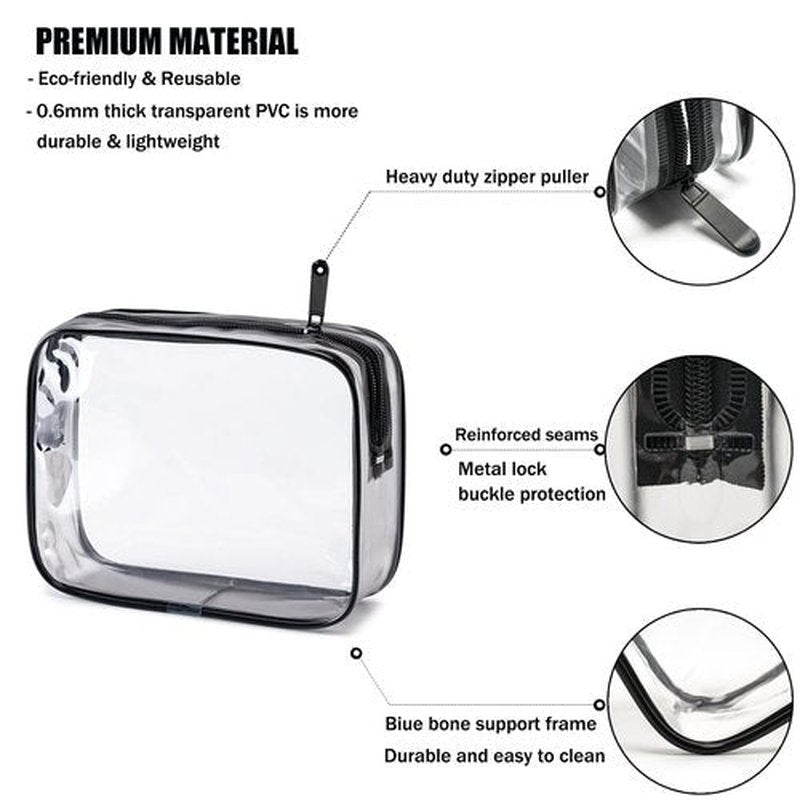 MODENGKONGJIAN TSA Approved Toiletry Bag, 3 Pcs Clear Toiletries Bags Quart Size Travel Makeup Cosmetic Bag for Women Men, Carry on Airport Airline Compliant Bag (Matte black)