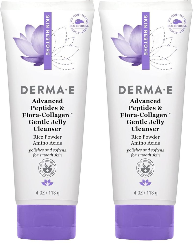 Derma-E Advanced Peptides Vegan Collagen Cleanser - Brightening Face Wash for Hydration & Anti-Aging | 4 Oz (Pack of 2)