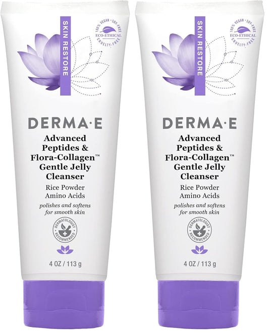 Derma-E Advanced Peptides Vegan Collagen Cleanser - Brightening Face Wash for Hydration & Anti-Aging | 4 Oz (Pack of 2)