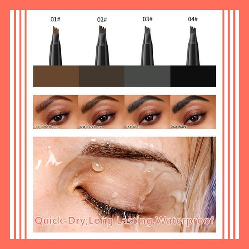Aaiffey 2-in-1 Magic Eyebrow Pencil,Microblading 4-Fork Tip Liquid Eyebrow Pen with Eyebrow Brush Gel Waterproof Eyebrow Pencil Create Natural Hair-Like Brows Long-Lasting (04# Black)