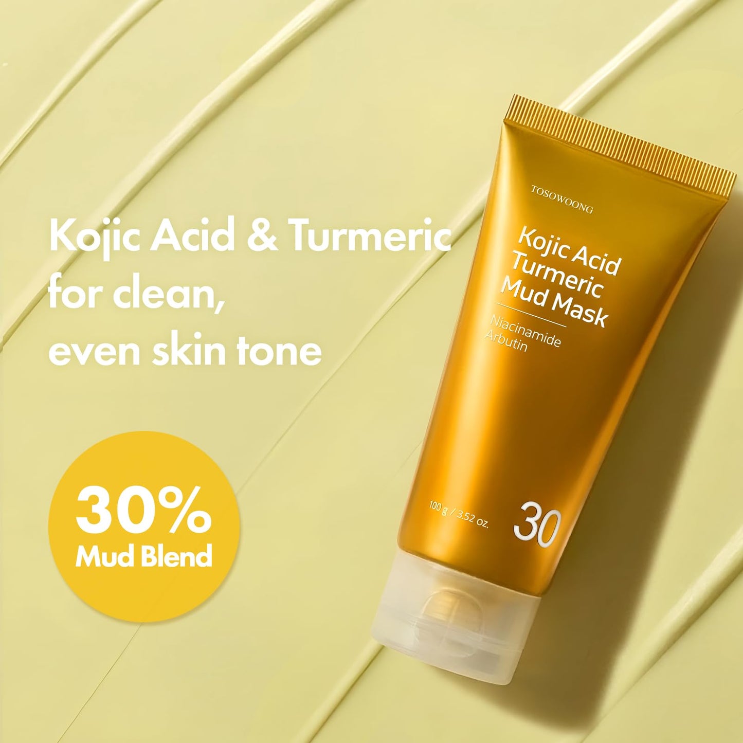 TOSOWOONG Kojic Acid Turmeric Mud Mask, Dark Spot & Blackhead Cleanser with Vitamin C, Niacinamide, Arbutin, Pore Cleaner, Clear Skin, Cooling Quick Dry Formula Face mask, Korean Skincare,100g/3.52oz.