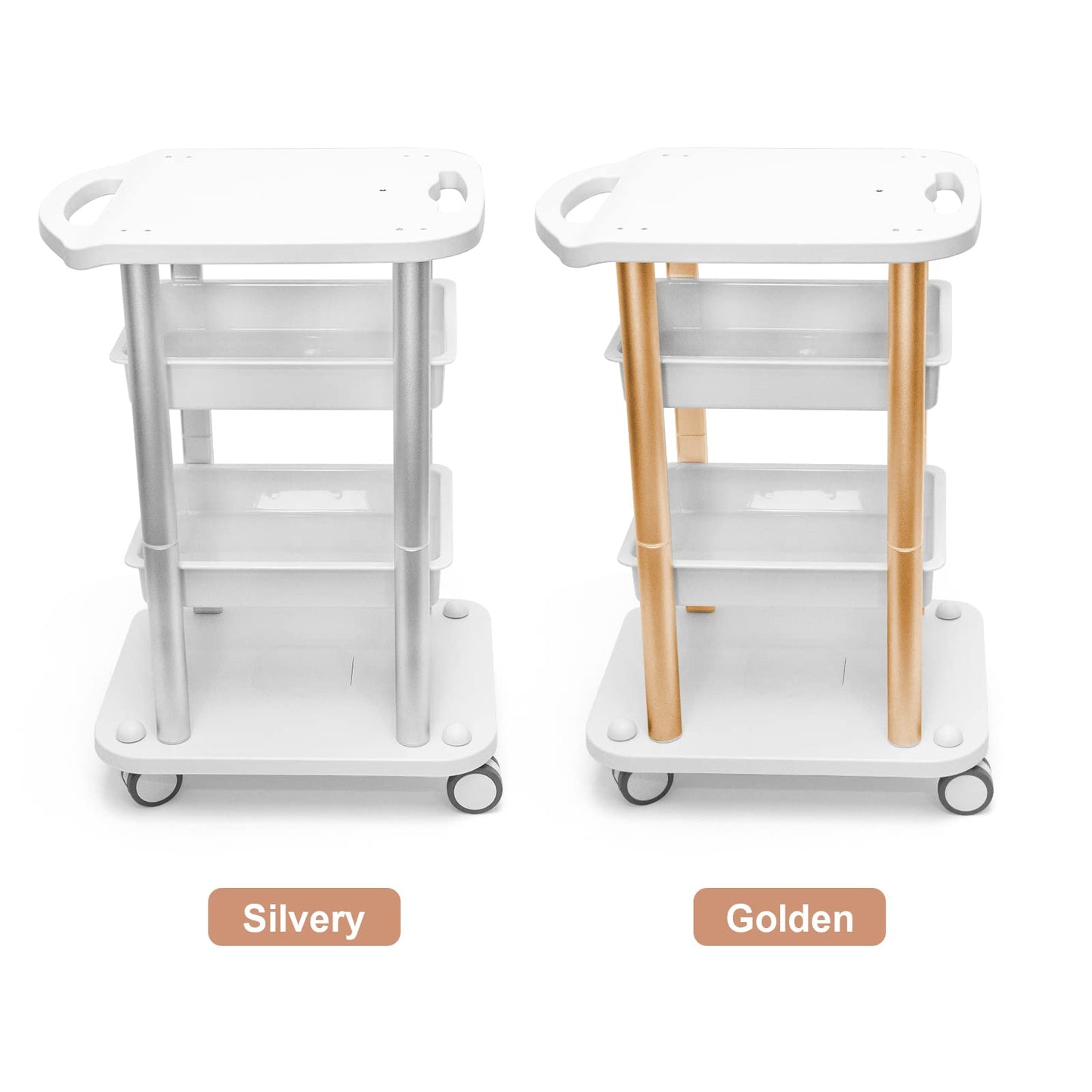 Beauty Salon Trolley Spa Styling Pedestal Rolling Cart Two Shelf ABS Aluminum Elitzia ETTROLLEY5 (Gold cart)