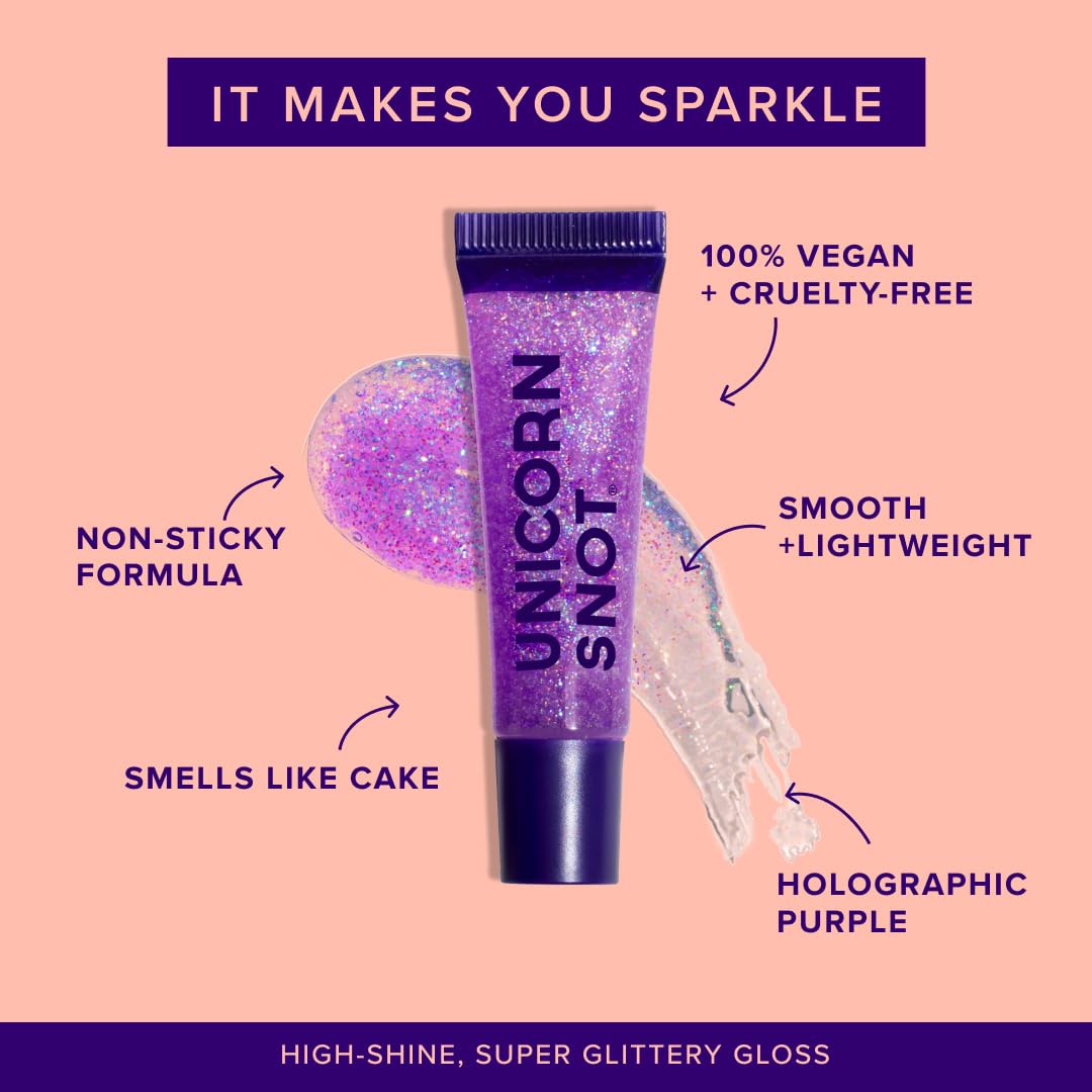 UNICORN SNOT Plant-Based Glitter Lip Gloss Gift Set | Sparkly and Shimmer Glitter Lips for Festivals, Raves, Anime Cosplay, Halloween Costume Makeup | Vegan & Cruelty Free 0.37 fl oz (3-Pack)