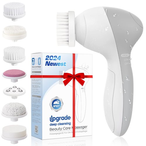 COSLUS Facial Cleansing Brush Silicone Face Scrubber: 7 in 1 FBS-D Electric Exfoliating Rotating Massage Device Waterproof Deep Cleaning Exfoliation Spa Machine - Electronic Skin Care Wash System