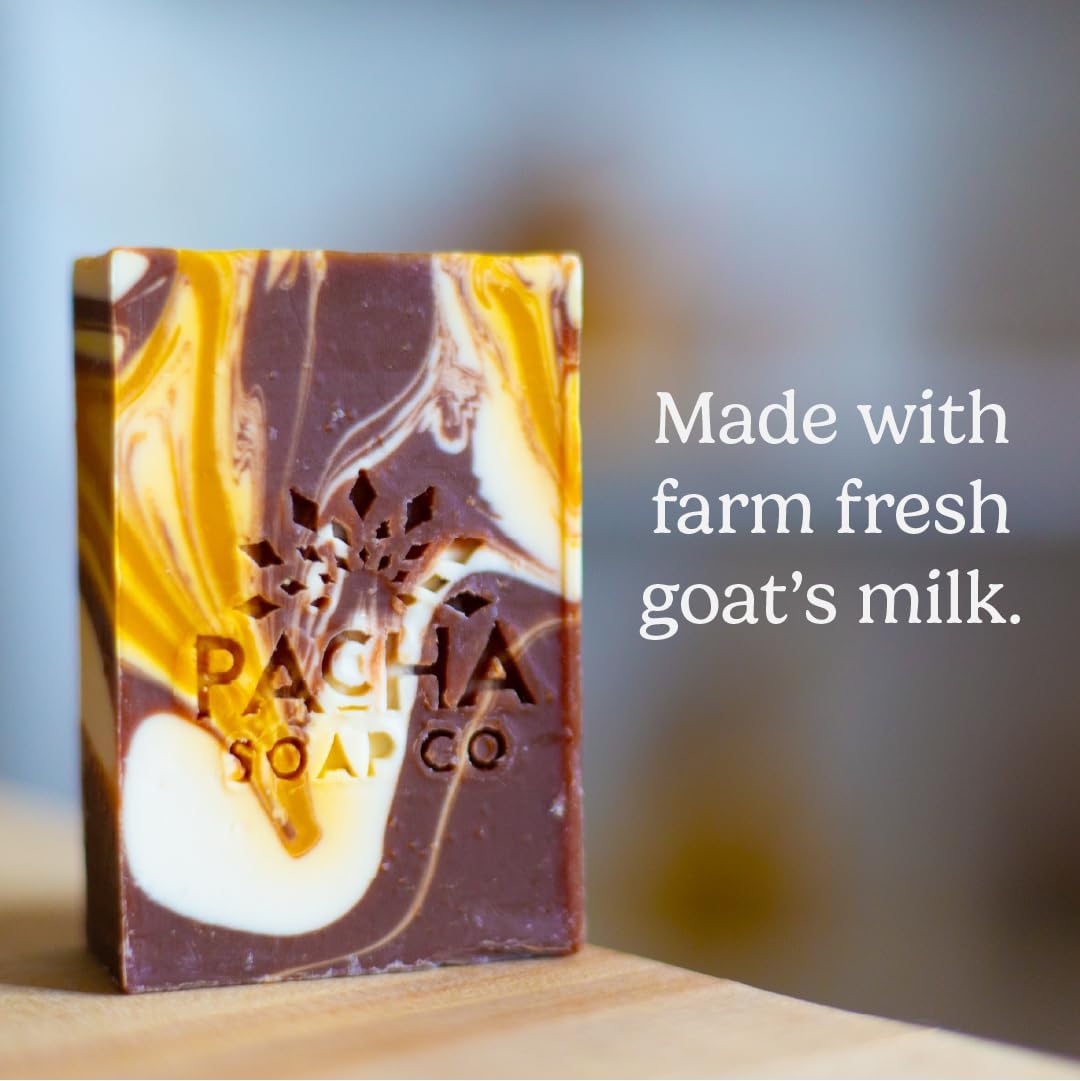 Pacha Soap Co. Almond Goat's Milk Bar Soap - Handcrafted, Premium Soap Bars for Face, Body & Hands, Hydrating & Soothing with Essential Oils, Almond Oil, Goat's Milk, Made in USA, 5-Pack (4 oz. ea)