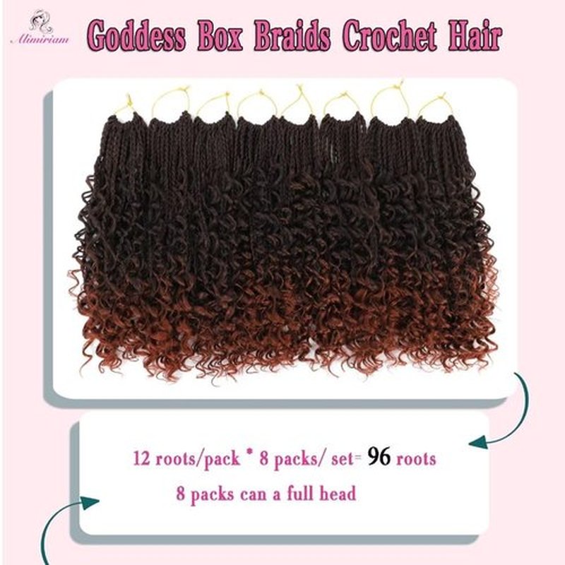 8 Packs Boho Box Braids Crochet Hair with Curly Ends 12 inch Copper Red Box Braid Crochet Hair with Curly Ends Goddess Box Braids Crochet Hair Extensions for Black Women(12", 8packs T1B/350#)