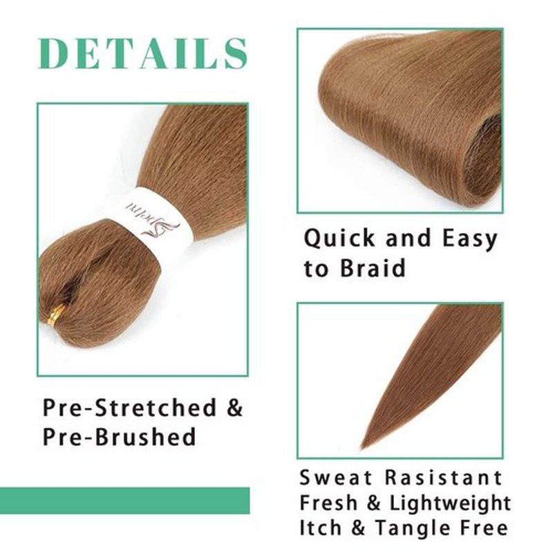 [MULTI PACKS DEAL] Spetra Pre-Stretched Braiding Hair 8 Bundles 24 Inch Auburn Brown- Synthetic Crochet Braids Natural and Soft Box Braids Hot Water Setting Professional Yaki Straight