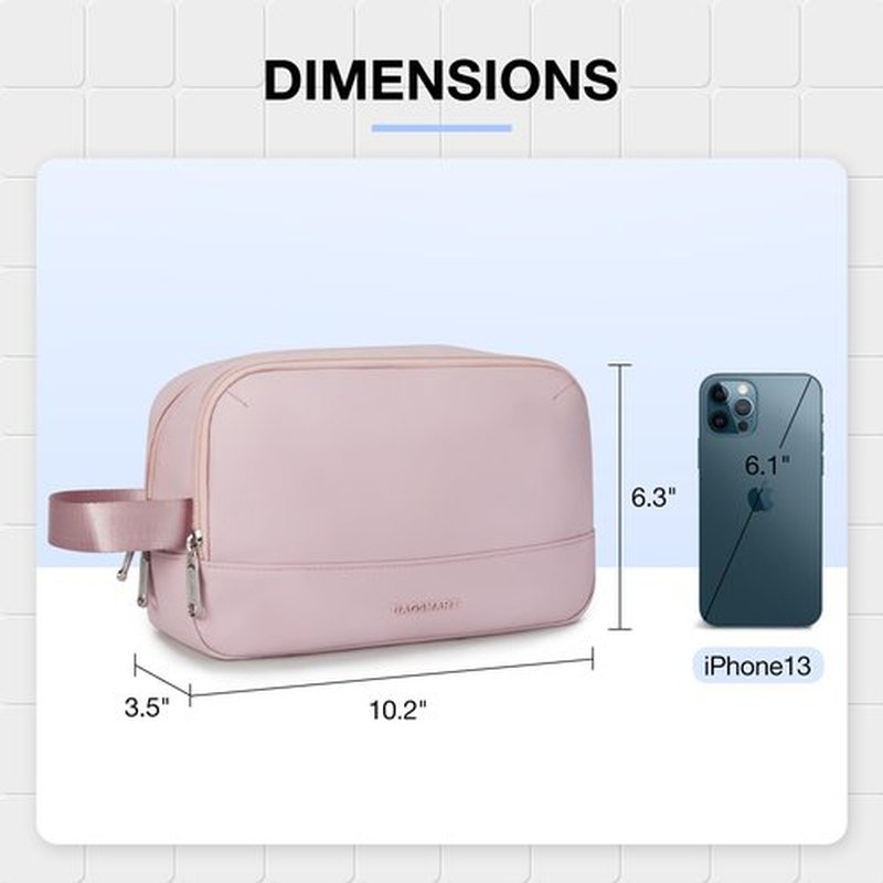 BAGSMART Toiletry Bag for Women, Cosmetic Makeup Bag Organizer, Travel Bag for Toiletries, Dopp Kit Water-resistant Shaving Bag for Accessories, Pink-M