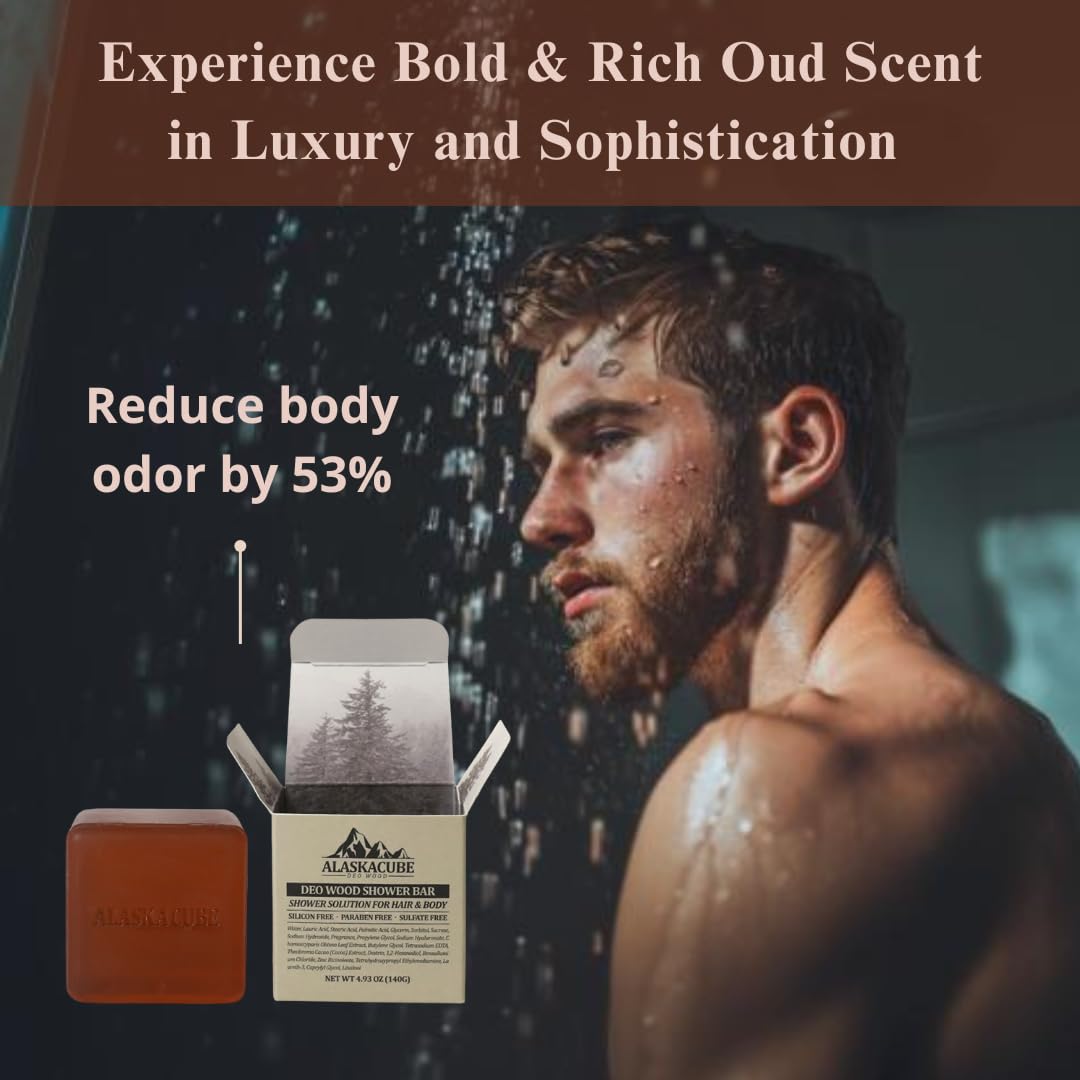 Alaskacube Deo Wood Shower Bath Soap Bar Luxurious Sandalwood Woody Long Lasting Scent Rich Foam for Face and Body (Pack of 3)|Body Wash, Shampoo, Deodorant for men women Bundle Value Set (Sandalwood)
