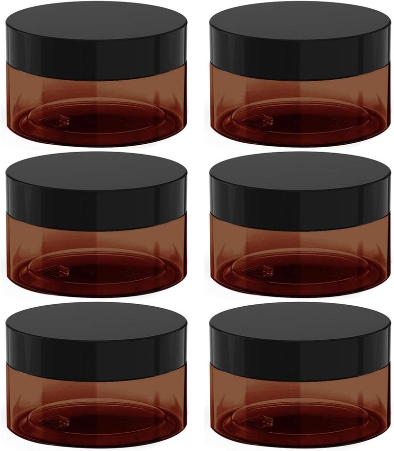 Amber Plastic Cosmetic Jars - Leak Proof Containers for Creams & Lotions | 8 oz, 6 Pack