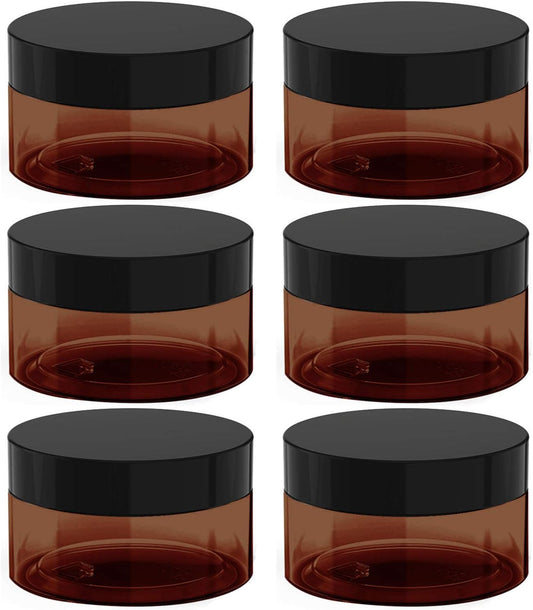 Amber Plastic Cosmetic Jars - Leak Proof Containers for Creams & Lotions | 8 oz, 6 Pack