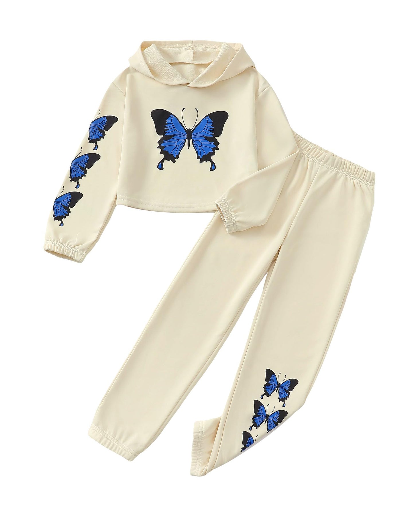 YOURUIKEY Girls' Clothing Set Butterfly Print Crop Top Hoodies Sweatpants 2 Piece Outfits Kids Sweatsuit Tracksuit Jogger Set