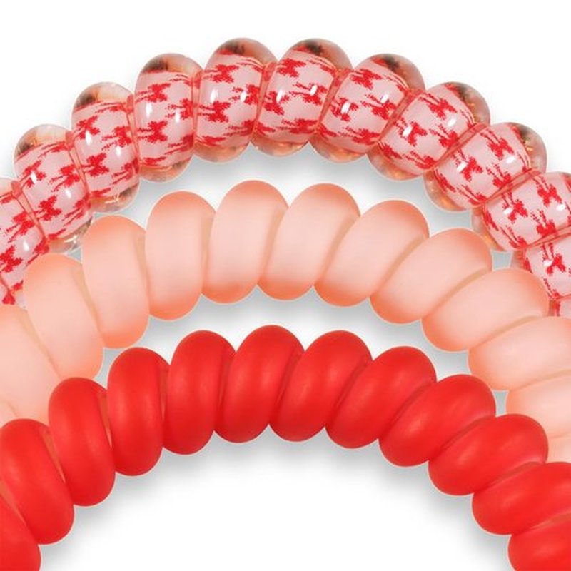 TELETIES - Small Spiral Hair Coils - Holiday Collection - Ponytail Holder Hair Ties for Women - Phone Cord Hair Ties - Strong Grip, No Rip, Water Resistant, No Crease - 3 pack - Talk to the Bow