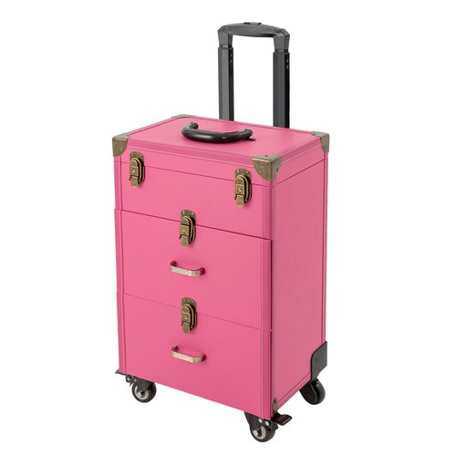 Rolling Makeup Case with Drawers&4 Wheel, Cosmetic Case Trolley, Make Up Suitcase Cosmetic Trolley, Portable Multifunction Makeup Suitcase, Jewelry Travel Cosmetic Train Case (Rose+Bronze Color)