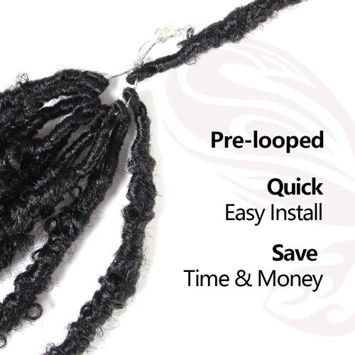 NISEYO NU Short Pre-looped Butterfly Locs Crochet Hair 12 Inch 8 Packs Light Weight & Soft Distressed Locs,1B(Natural Black)