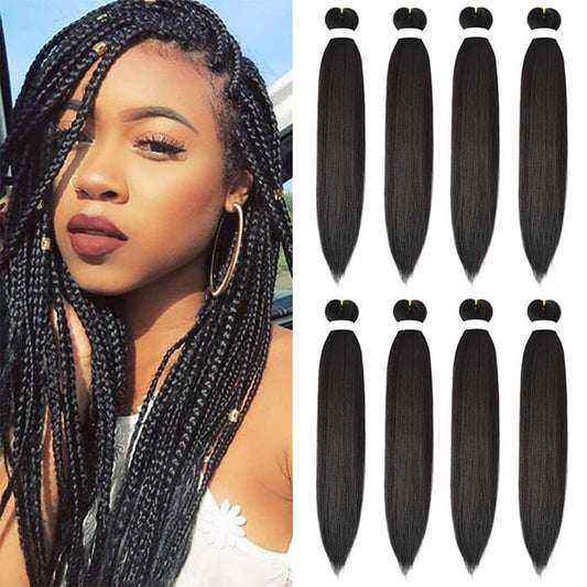 8 Pack Pre Stretched Braiding Hair - 30" 100G/Pack Premium Braiding Hair Pre Stretched Extensions, Professional Itch Free Hot Water Setting Perm Yaki Texture Prestretched Braiding Hair (#1B)