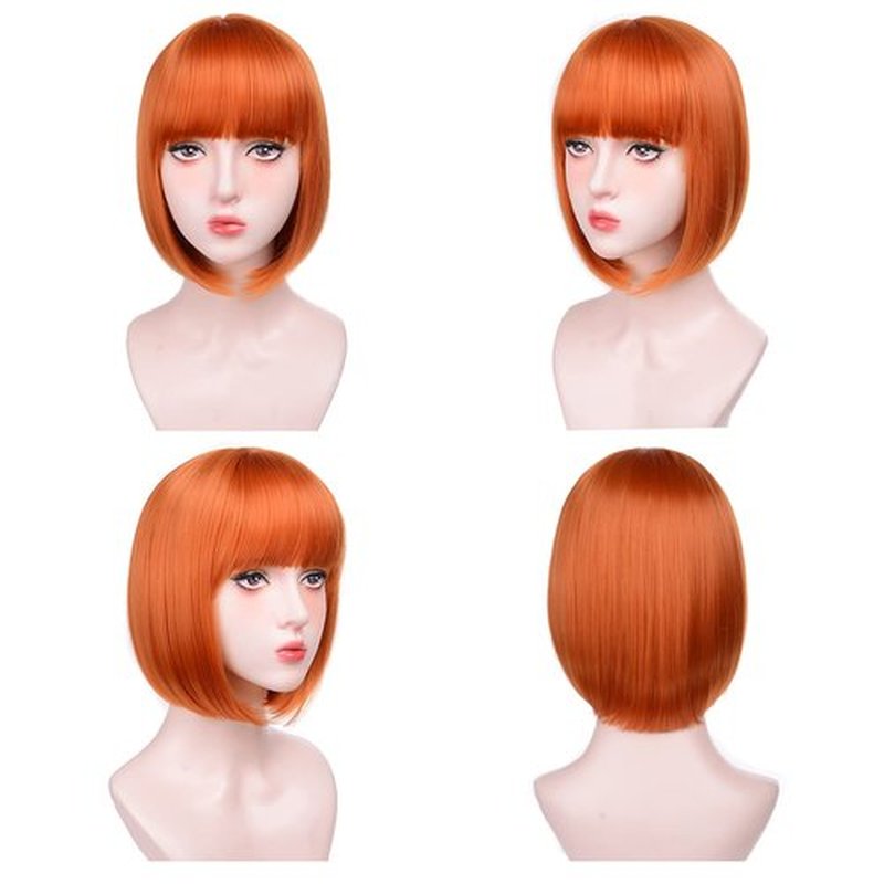 Short Bob Wigs With Bangs - Straight bob wig for women Ginger 12inch Synthetic wig Heat Resistant Fiber Hair Natural and stylish look suitable for cosplay parties…
