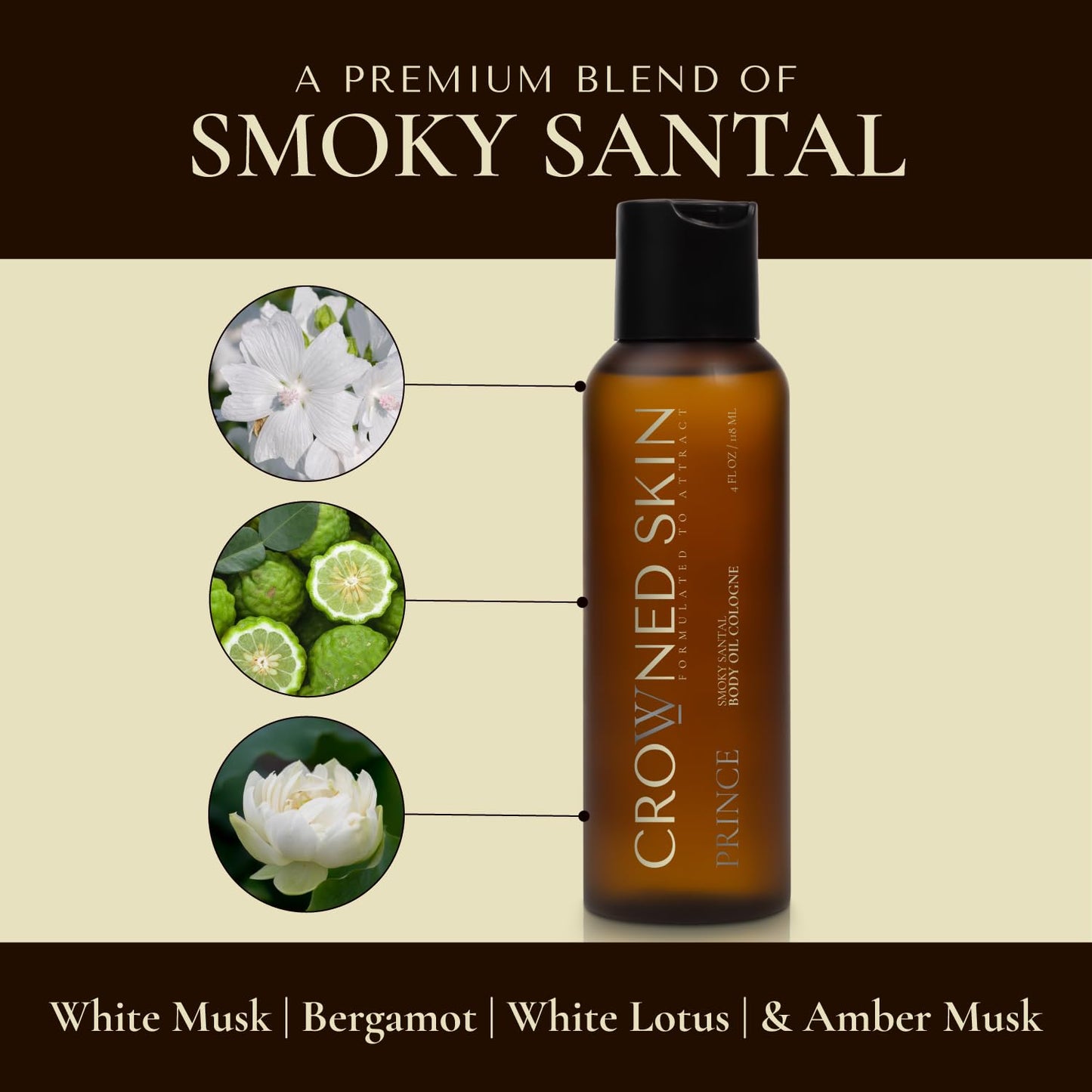 Crowned Skin Prince Body Oil Cologne for Men | Oceanic & Woody | As Seen On Shark Tank | Scented with White Musk & Bergamot | Infused with Natural Jojoba & Grapeseed Oil | All-Day Fragrance | 4oz