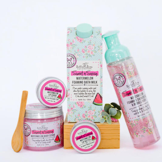 Sweet 'n' Sassy Watermelon Bath & Body Gift Set - Foaming Shower Gel, Bubble Bath, Scrubs & Lip Butter | Perfect Gifts for Women