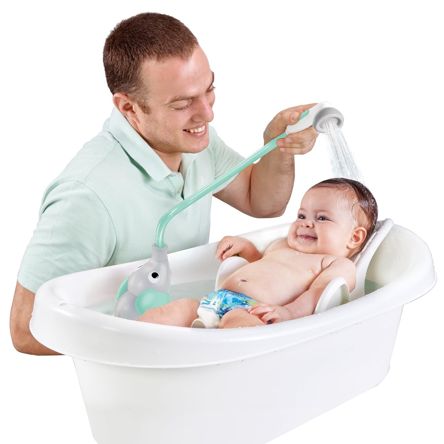 Yookidoo Baby Bath Shower Head - Elephant Water Pump and Trunk Spout Sprayer - One Handed Flow Control for Newborn Babies in Tub Or Sink (Turquoise)