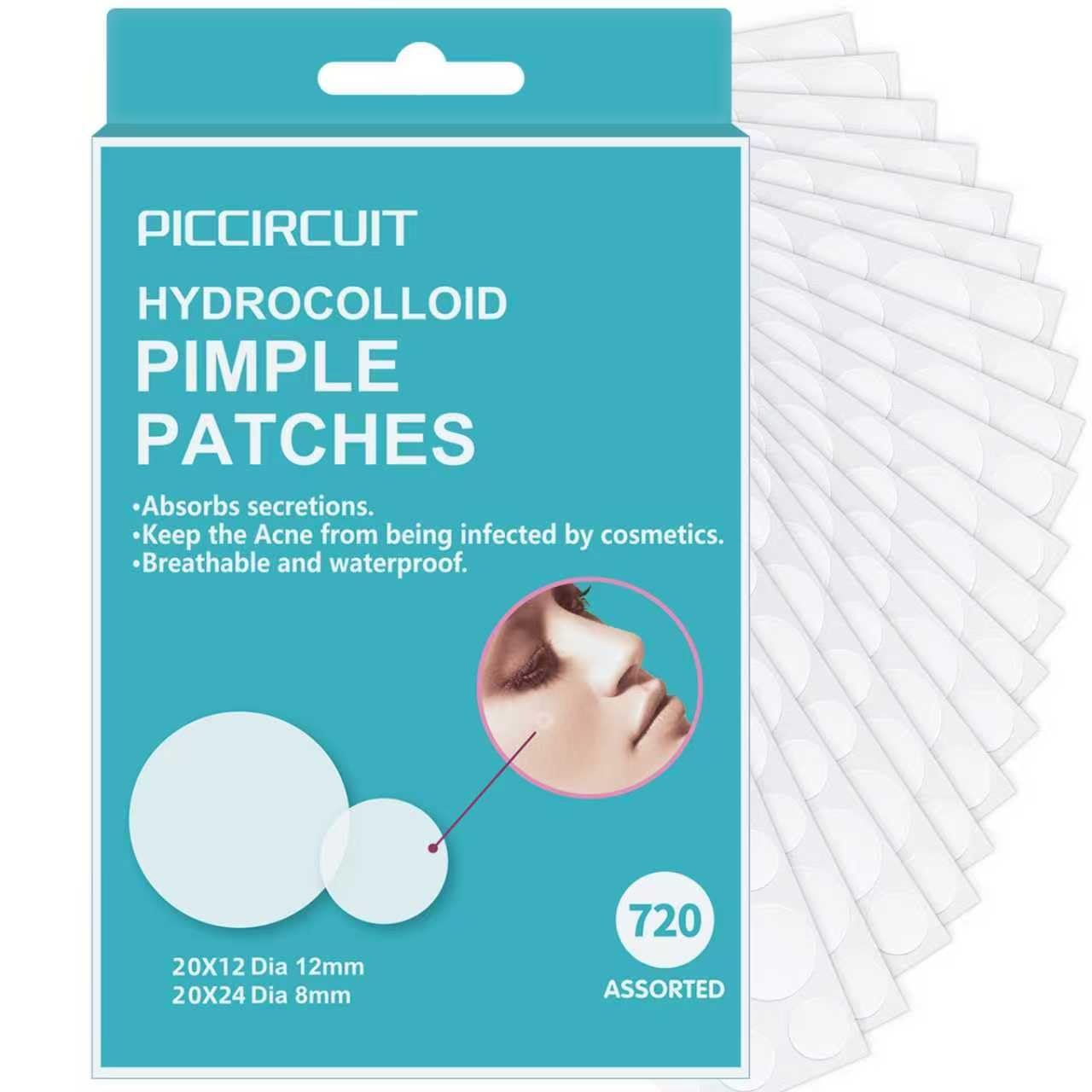 PICcircuit 720 Counts Pimple Patches for Face Hydrocolloid Acne Patches for face Invisible Zit Patches Pimple Patch Acne Spot Treatment Patch Blemish Patches Cover Patches Stickers
