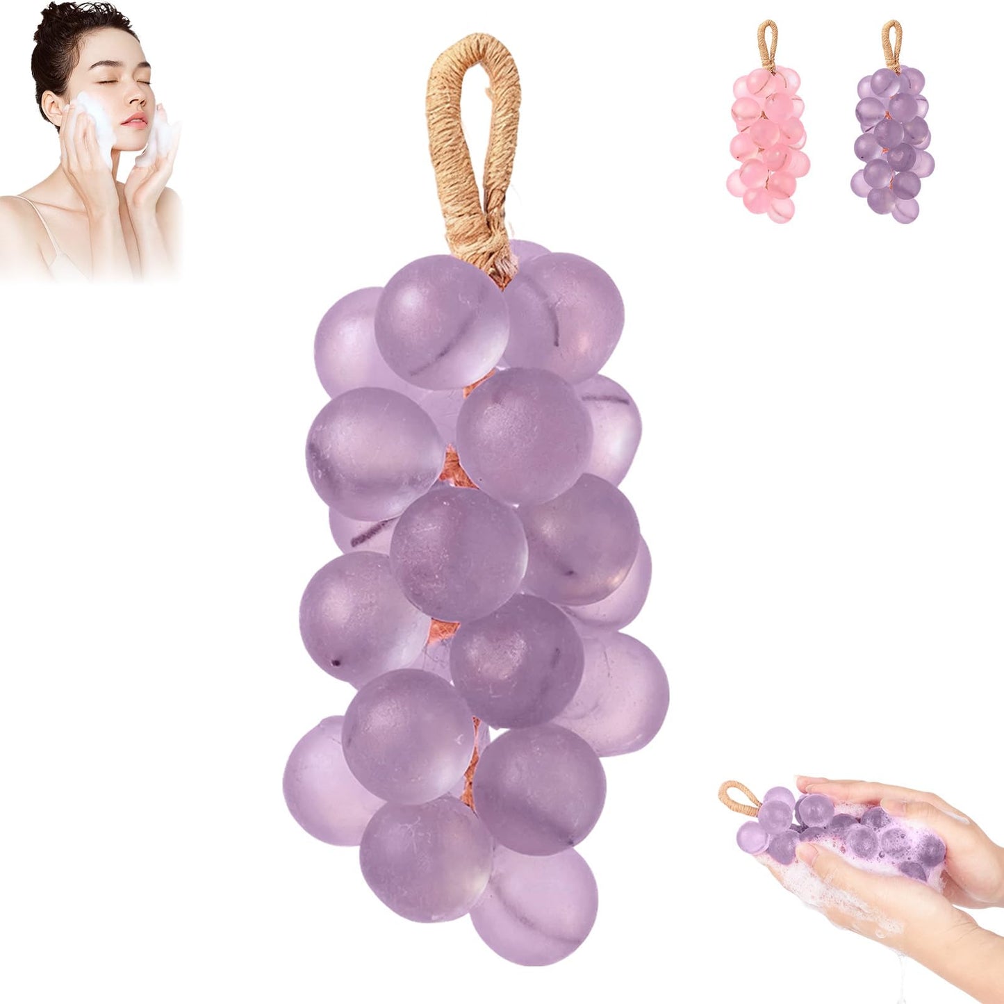 ForgeVibe Grape Soap,Grape Soap On A Rope,Handmade Grapes Cluster Shaped Soaps for Hand Wash, Bath, Fresh Air Women Men (1, Purple)