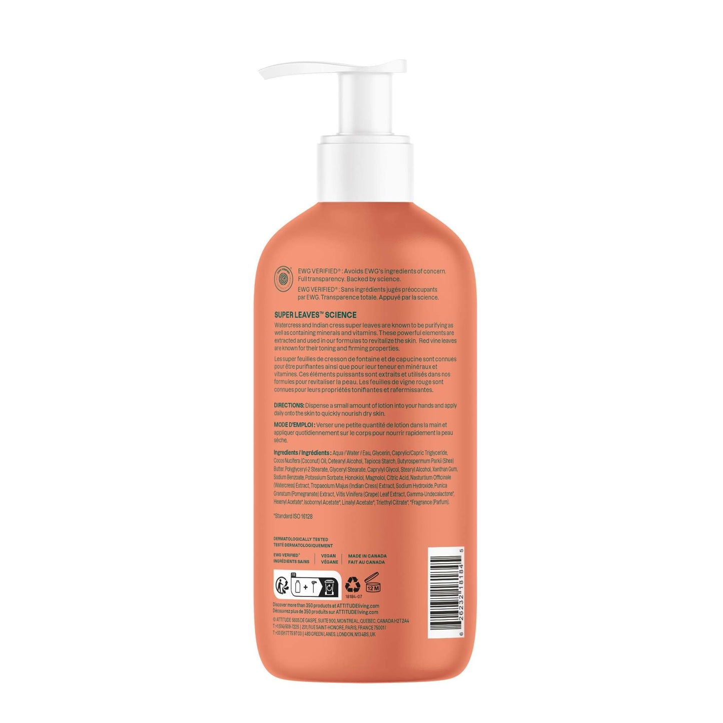 ATTITUDE Body Lotion, EWG Verified Moisturizer, Vegan Skin Care Products, Non-Greasy, Hydrating for Dry Skin, Cruelty Free, Glowing, Melon & Peach Blossom Scent, 16 Fl Oz