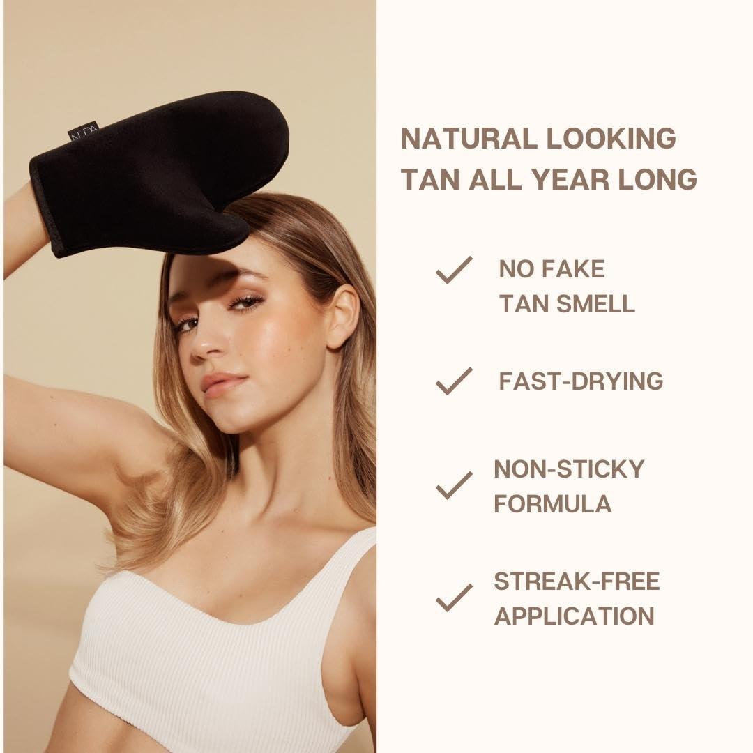 Nuda Self Tanning Mousse - Lightweight Sunless Tanning Lotion | Cruelty-Free Bronzing Mousse for Dark Skin (Includes Mitt)