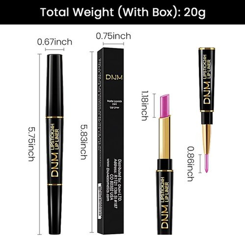 HHLTOH Vivid Fuchsia Metallic Shine Shimmer Lip Liner and Lipstick Combo Set Kit for Women, DNM Lightweight Hydrating Formula High Impact Full Coverage Lipstick and Lip Liner Makeup Stains Gloss, 19#