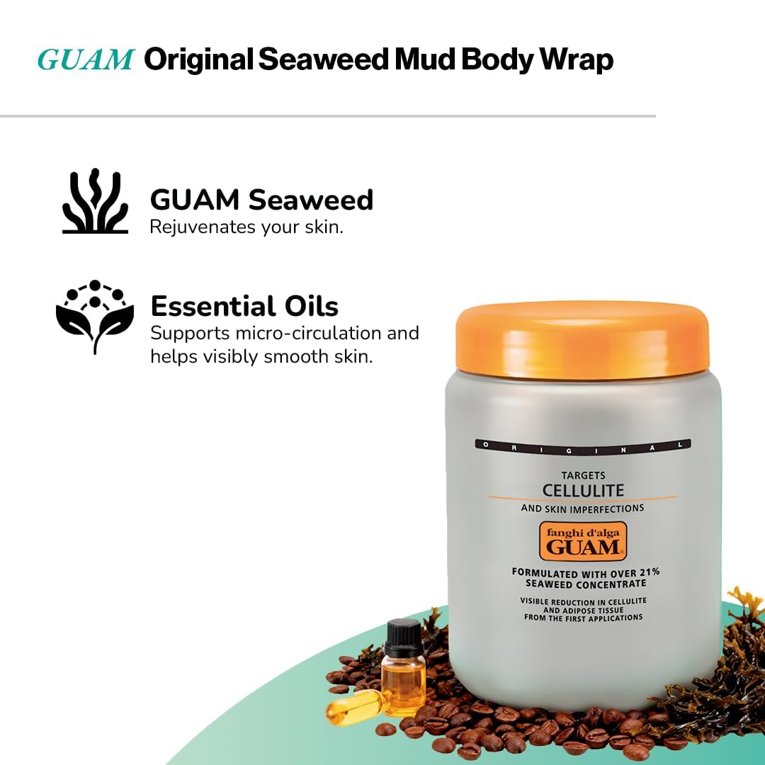 Guam Anti Cellulite Seaweed Wrap ORIGINAL FORMULA | Skin Tightening Cellulite Treatment For Thighs And Legs Inches Reduction - Hot Mud Thigh Wraps For Cellulite Removal, 1KG Beauty