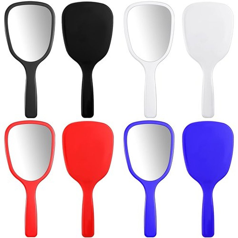Jetec Small Handheld Hand Mirror Compact Travel Makeup Mirror Handheld Cosmetic Personal Mirror Portable Vanity Mirror 3.15 * 7.09inch(Blue, Black, Red, White,8 Pieces)