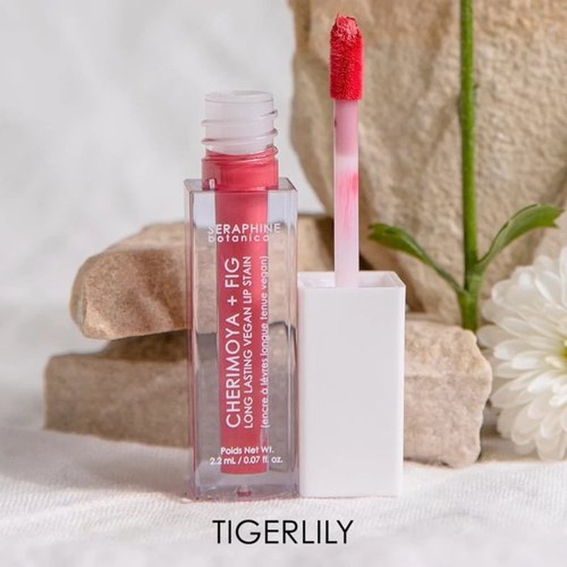 Seraphine Botanicals Long Lasting Vegan Lip Stain with Cherimoya & Fig Extracts - Lustrous Liquid Lipstick Intense Color Pigment High Impact Makeup Lip Cream Color Stick Balm for Women (Tigerlily)