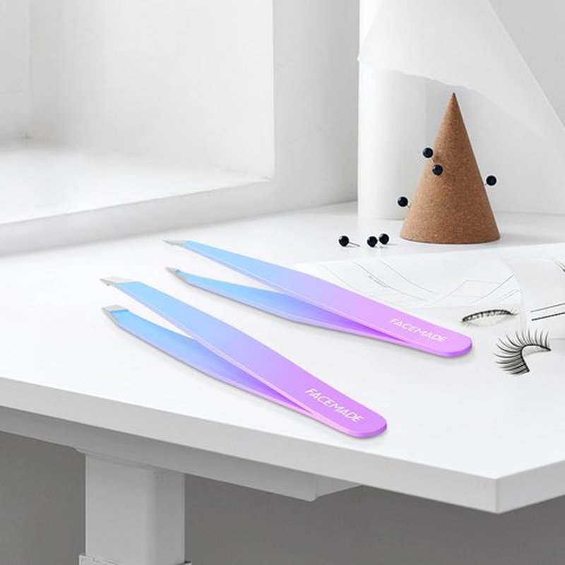 2 Pack Tweezers Set - Professional Stainless Steel Tweezers for Men and Women, Precision Eyebrow Tweezers for Facial Hair, Chin, and Ingrown Hair Removal (Blue&Purple)