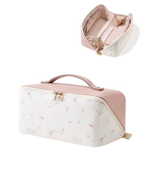 EACHY Travel Makeup Bag,Large Capacity Cosmetic Bags for Women,Waterproof Portable Pouch Open Flat Toiletry Bag Pattern Makeup Bag (X-Pink)