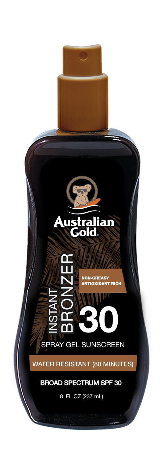Australian Gold Spray Gel Sunscreen with Instant Bronzer SPF 30,8 Ounce | Moisturize & Hydrate Skin | Broad Spectrum-| Water Resistant-| Non-Greasy-| Oxybenzone Free-| Cruelty Free,(Pack of 6)
