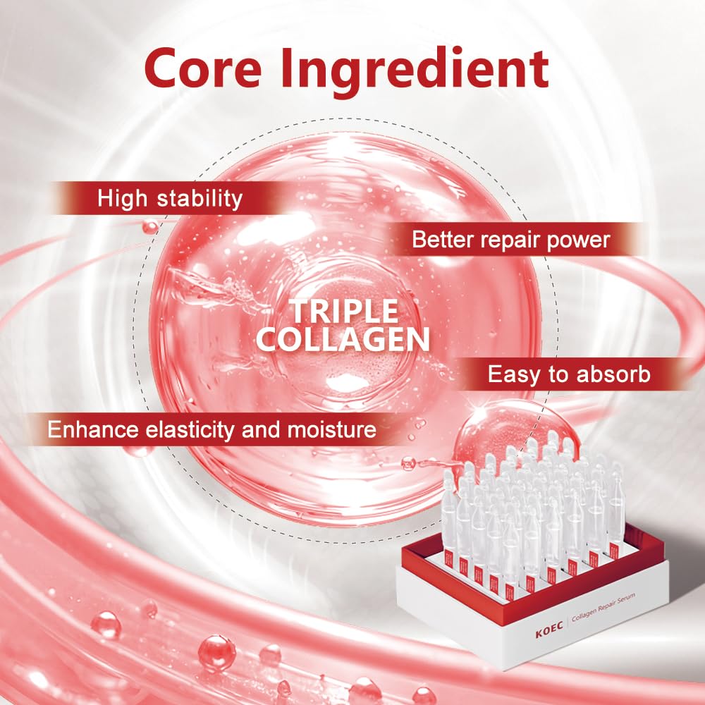 KOEC Collagen Repair Serum for Face 30PCS,Ultra Hydrating Anti-Aging Serum for Wrinkles & Fine Lines,Facial Collagen Vials Lightweight 1.5ml X 30 pcs